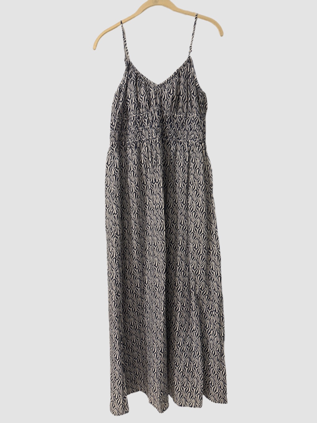Blue & White Patterned Spaghetti Strap Maxi Dress
